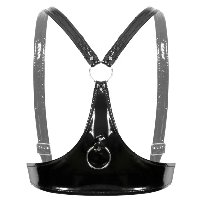 Open Cup Shiny Black Bra - Image 4