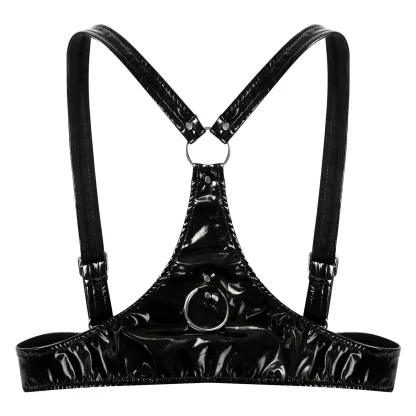 Open Cup Shiny Black Bra - Image 3