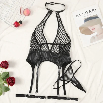 Fishnet Halter Black Lingerie Set - Image 6