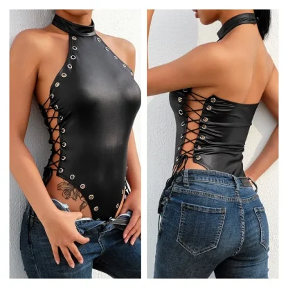 Sexy Halter Black Bodysuit - Image 2