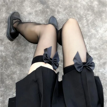 Bowknot Black Sheer Thigh-highs - Image 3