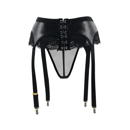 Lace Trim Black Garter Belt - Image 4