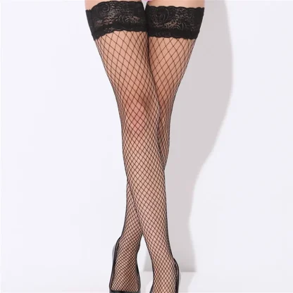 Fishnet Lace Trim Black Thigh-high - Image 4