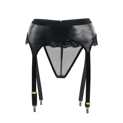 Lace Trim Black Garter Belt - Image 3