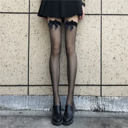 Bowknot Black Sheer Thigh-highs