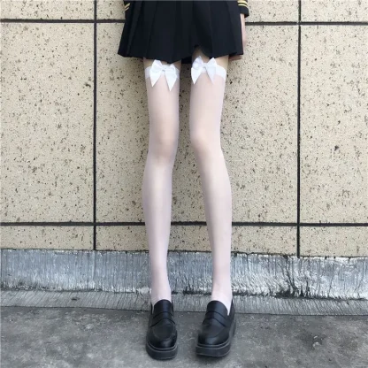 Bowknot Black Sheer Thigh-highs - Image 4
