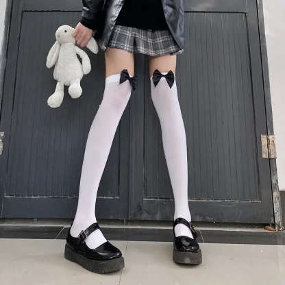 Bowknot Black Sheer Thigh-highs - Image 2