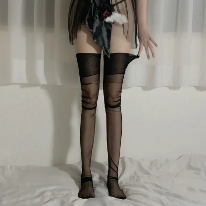 Ultra-thin Black Mesh Thigh-highs - Image 2