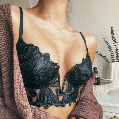 V-neck Sheer Black Lingerie Set