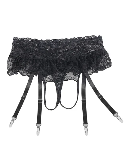 Sexy Black Ruffle Garter Belts - Image 6