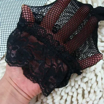 Lace Trim Fishnet Black Thigh-highs - Image 5