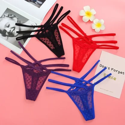 Polka Heart Mesh Strappy Thongs - Image 7