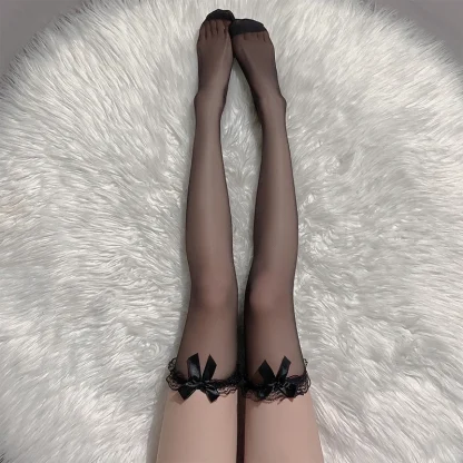 Bowknot Fishnet Black Thigh-high - Image 3