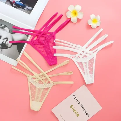 Polka Heart Mesh Strappy Thongs - Image 6