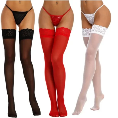 Lace Trim Black Stockings - Image 6