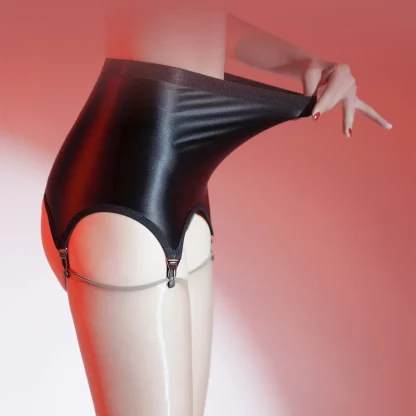 Glossy Black Garter Belts - Image 3