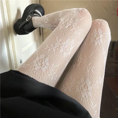 See-through Floral Black Pantyhose - Image 5