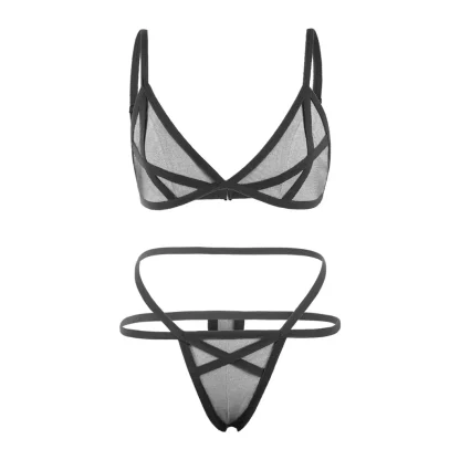 Strappy Black Mesh Lingerie Set - Image 4