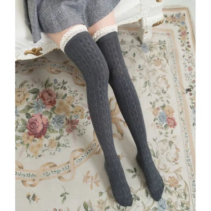 Lace Trim Thick Black Thigh-high - Image 3