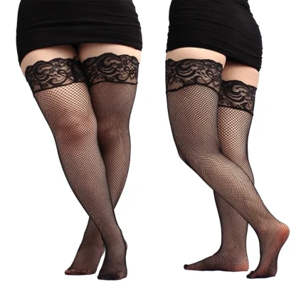 Lace Top Fishnet Black Thigh-highs - Image 4