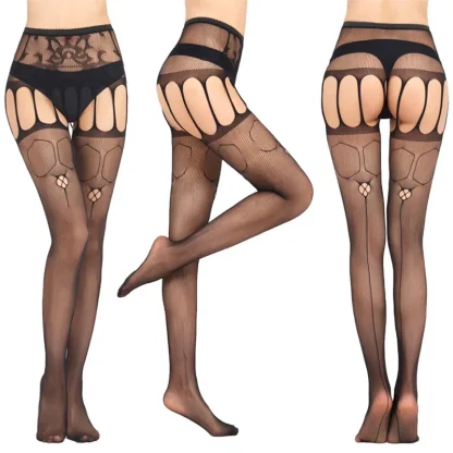 Fishnet Suspender Black Pantyhose - Image 4
