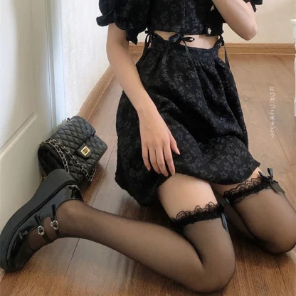 Black Lace Bowknot Thigh-high - Image 4
