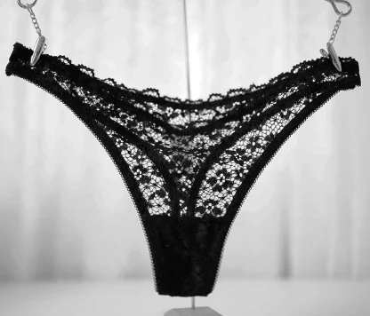 Sheer Lace Black Thongs