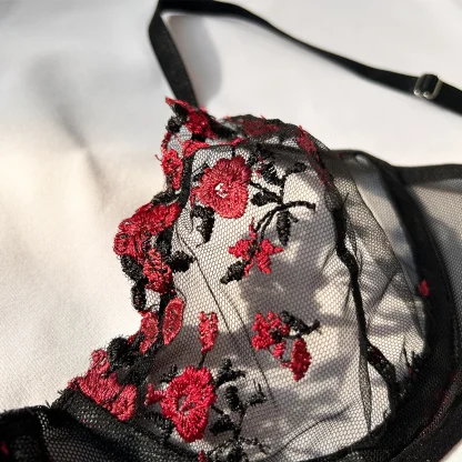 Embroidered Floral Black Lingerie - Image 4
