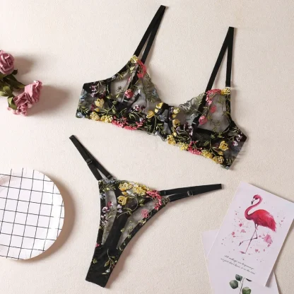 Embroidered Floral Lingerie Set - Image 2
