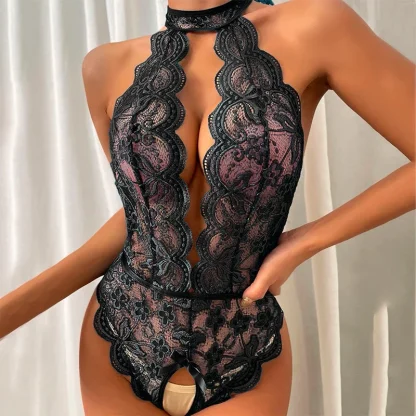 Halter Sheer Lace Black Teddies