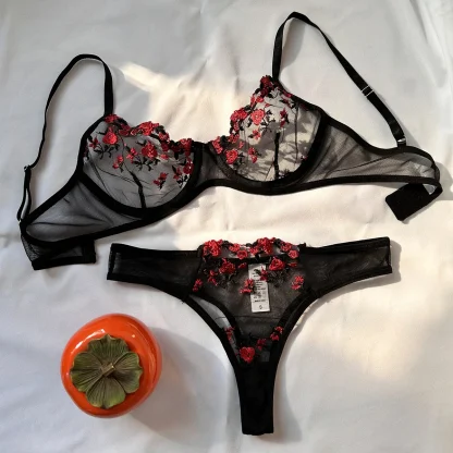 Embroidered Floral Black Lingerie - Image 2