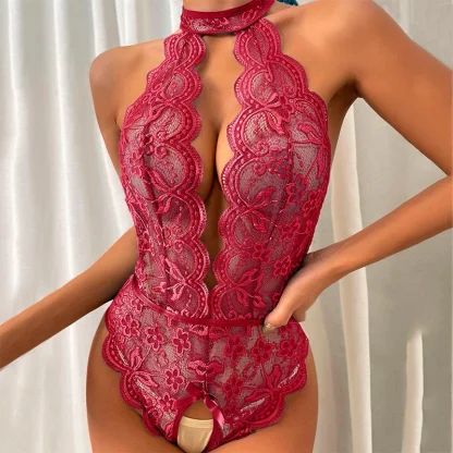 Halter Sheer Lace Black Teddies - Image 4