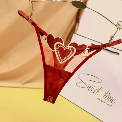 Embroidered Black Heart Thongs - Image 3