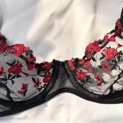 Embroidered Floral Black Lingerie - Image 5