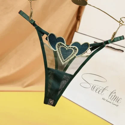 Embroidered Black Heart Thongs - Image 2