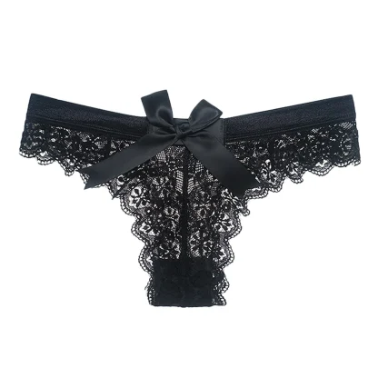 Bowknot Black Lace Thong
