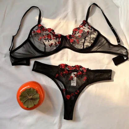 Embroidered Floral Black Lingerie