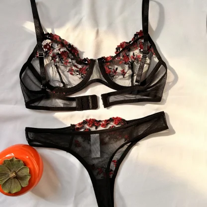 Embroidered Floral Black Lingerie - Image 3