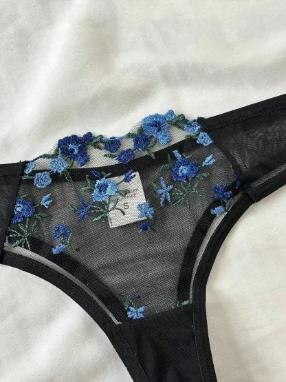 Embroidered Floral Mesh Lingerie Set - Image 6