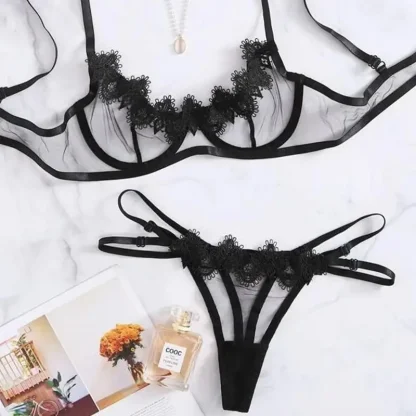 Transparent Black Lace Trim Lingerie - Image 5