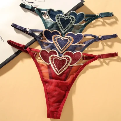 Embroidered Black Heart Thongs - Image 6