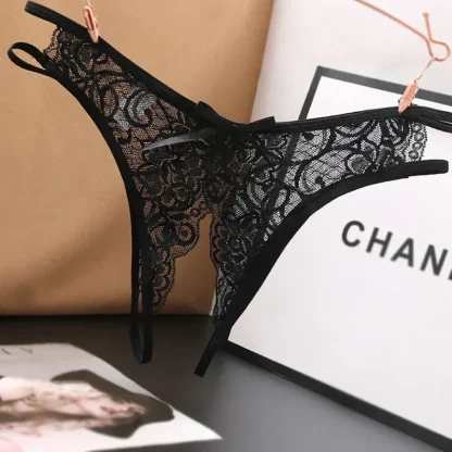 Open Crotch Black Lace Panties - Image 2