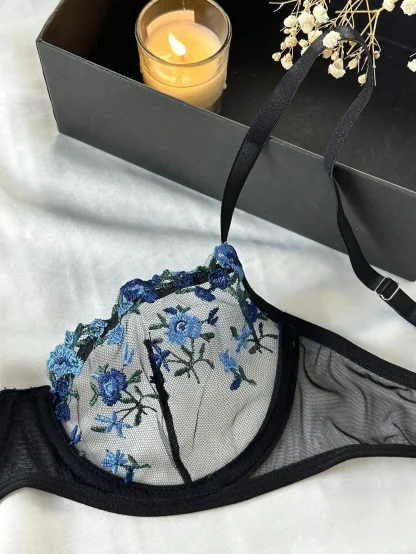 Embroidered Floral Mesh Lingerie Set - Image 5